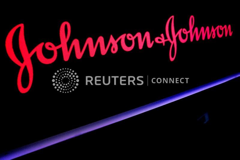 &copy; Reuters. FILE PHOTO: FILE PHOTO: The Johnson & Johnson logo is displayed on a screen on the floor of the New York Stock Exchange (NYSE) in New York, U.S., May 29, 2019. REUTERS/Brendan McDermid/File Photo/File Photo/File Photo