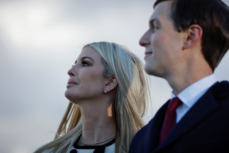 &copy; Reuters. FILE PHOTO: Ivanka Trump and Jared Kushner watch as U.S. President Donald Trump speaks at the Joint Base Andrews, Maryland, U.S., January 20, 2021. REUTERS/Carlos Barria