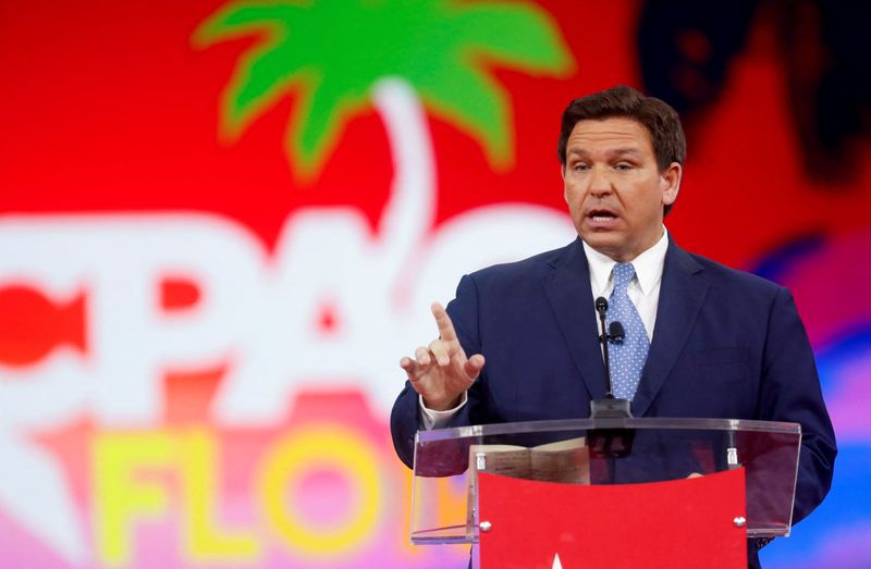 &copy; Reuters. FILE PHOTO: U.S. Florida Governor Ron DeSantis speaks at the Conservative Political Action Conference (CPAC) in Orlando, Florida, U.S. February 24, 2022. REUTERS/Octavio Jones/File Photo