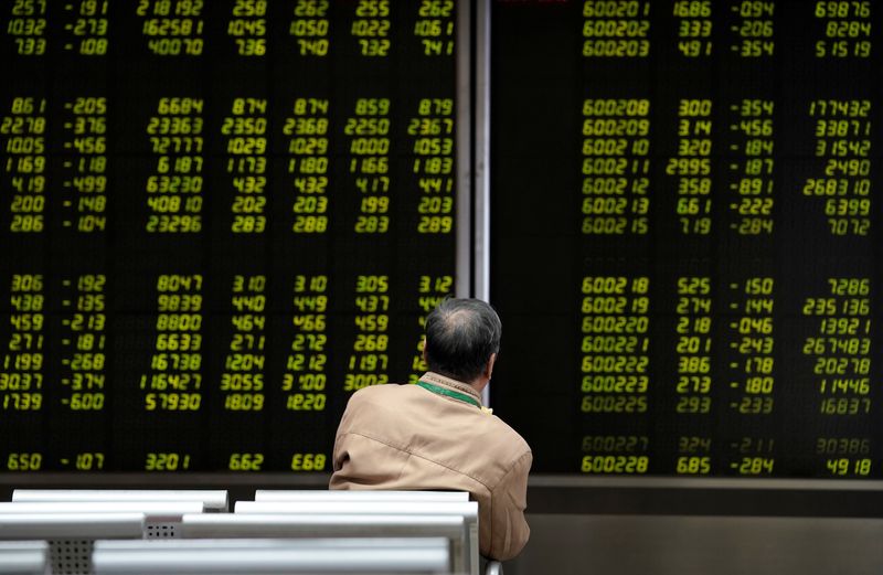 &copy; Reuters. FILE PHOTO: An investor watches a board showing stock information at a brokerage office in Beijing, China October 8, 2018. REUTERS/Jason Lee