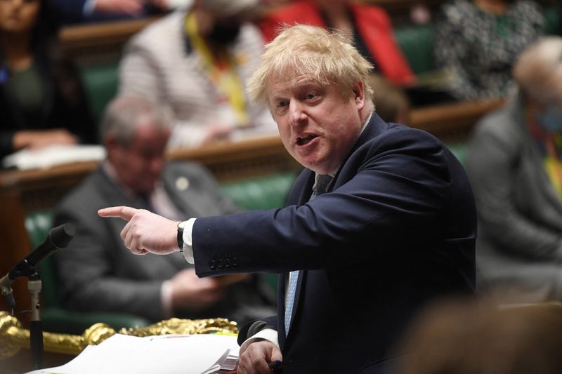 &copy; Reuters. British Prime Minister Boris Johnson speaks during a Prime Minister's Questions session at the House of Commons, in London, Britain, March 30, 2022. UK Parliament/Jessica Taylor/Handout via REUTERS 