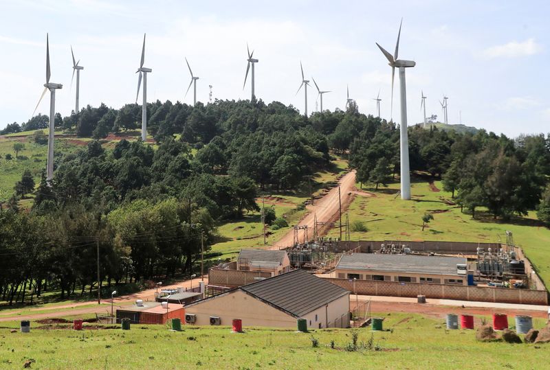 &copy; Reuters. Power-generating wind turbines are seen at the Kenya Electricity Generating Company (KenGen) station in Ngong hills, outside Nairobi, Kenya, February 14, 2022. REUTERS/Thomas Mukoya