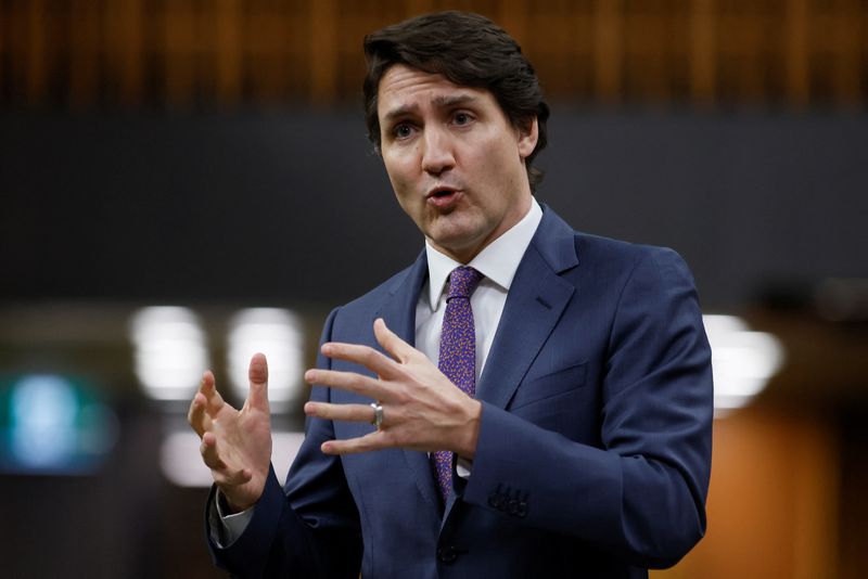 &copy; Reuters. رئيس الوزراء الكندي جاستن ترودو في مجلس العموم الكندي في العاصمة الكندية أوتاوا  يوم الخميس. تصوير: بلير جابل - رويترز.