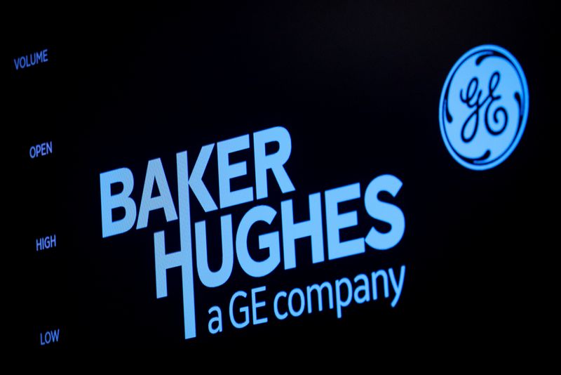 &copy; Reuters. شاشة تعرض شعار شركة بيكر هيوز في بورصة نيويورك في الولايات المتحدة. صورة من أرشيف رويترز.