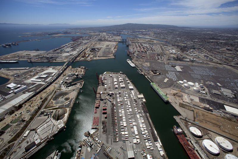 &copy; Reuters. FILE PHOTO: The Port of Long Beach is shown in this aerial photograph  taken above Long Beach, California August 5, 2015.   REUTERS/Mike Blake