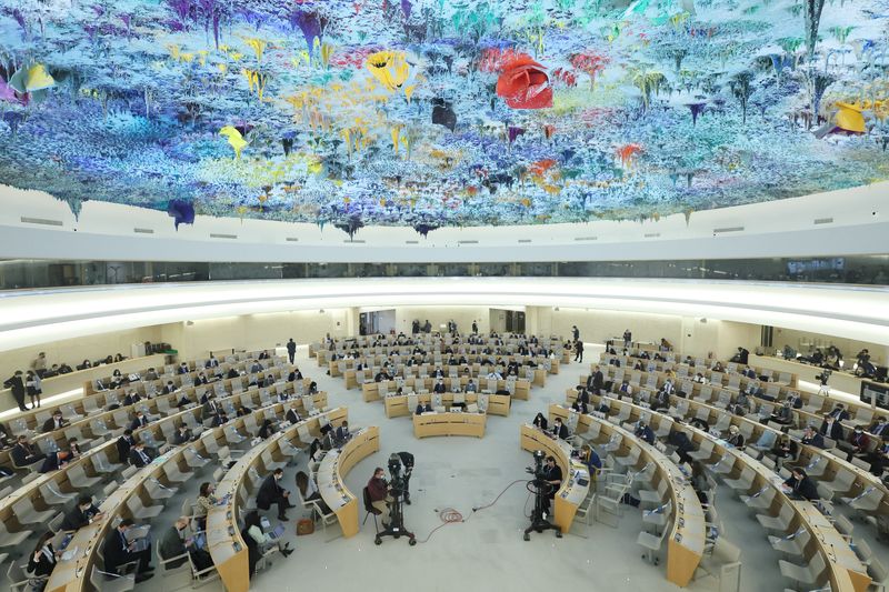 &copy; Reuters. FILE PHOTO: An overview of the special session on the situation in Ukraine of the Human Rights Council at the United Nations in Geneva, Switzerland, March 4, 2022. REUTERS/Denis Balibouse/File Photo