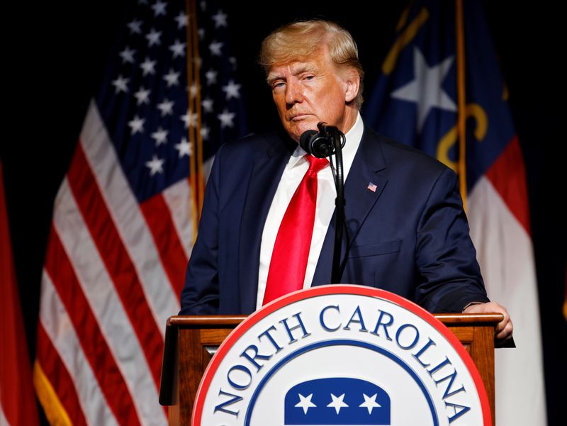 &copy; Reuters. FILE PHOTO: Former U.S. President Donald Trump pauses while speaking at the North Carolina GOP convention dinner in Greenville, North Carolina, U.S. June 5, 2021.  REUTERS/Jonathan Drake/File Photo