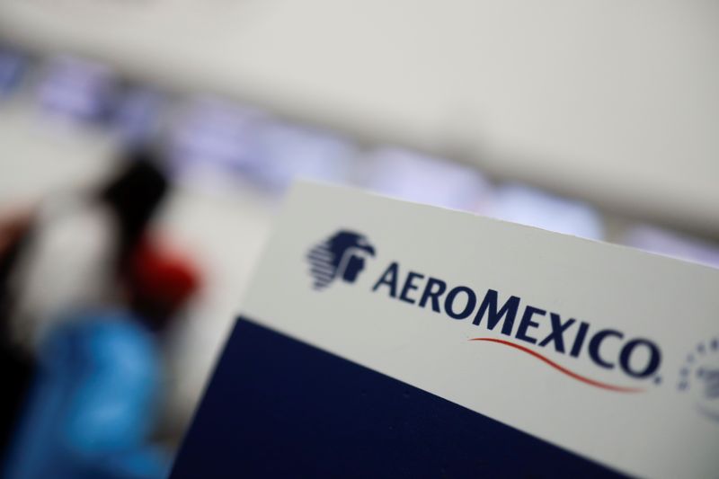 &copy; Reuters. The logo of Mexican airline Aeromexico is pictured on a sign at the Benito Juarez International airport in Mexico City, Mexico February 1, 2022. REUTERS/Luis Cortes