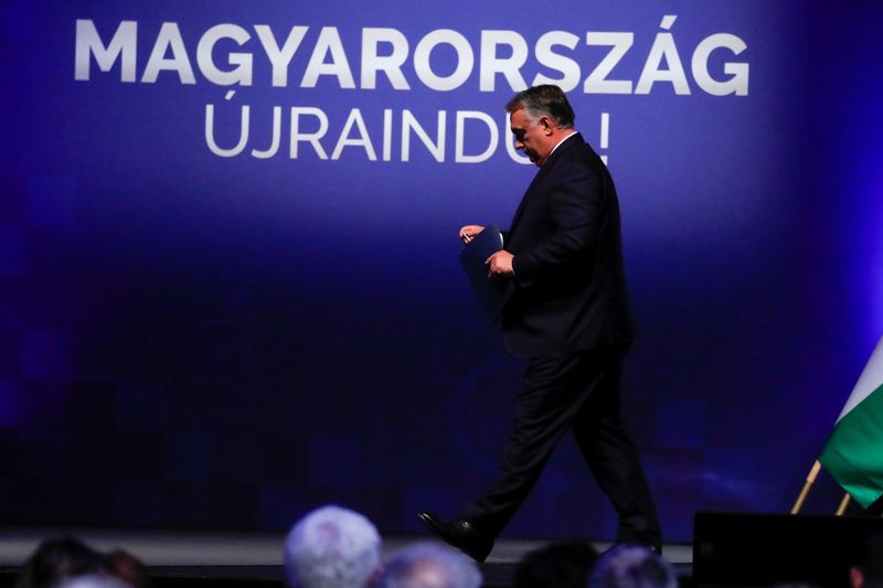 &copy; Reuters. FILE PHOTO: Hungarian Prime Minister Viktor Orban leaves after addressing a business conference in Budapest, Hungary, June 9, 2021. REUTERS/Bernadett Szabo