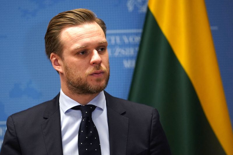 &copy; Reuters. FILE PHOTO: Lithuanian Foreign Minister Gabrielius Landsbergis listens during a news conference in Vilnius, Lithuania March 18, 2022. REUTERS/Janis Laizans
