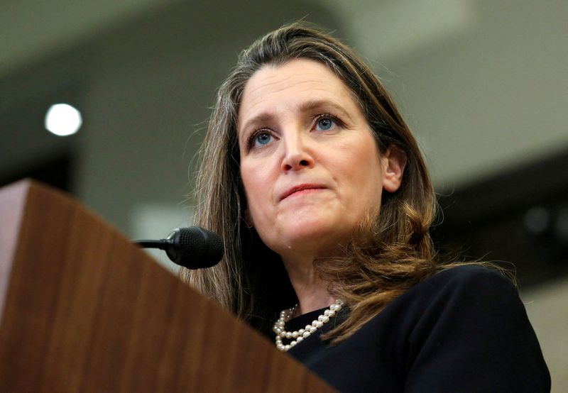 &copy; Reuters. FILE PHOTO: Canada's Deputy Prime Minister and Minister of Finance Chrystia Freeland speaks at a press conference in Ottawa, Ontario, Canada, February 17, 2022. REUTERS/Patrick Doyle/File Photo