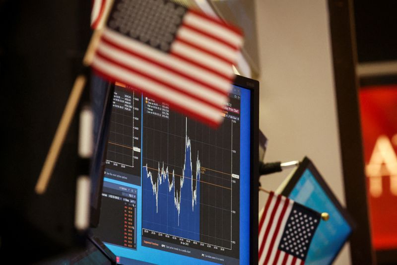&copy; Reuters. FILE PHOTO: A screen displays a stock chart at a work station on the floor of the New York Stock Exchange (NYSE) in New York City, U.S., April 6, 2022. REUTERS/Brendan McDermid