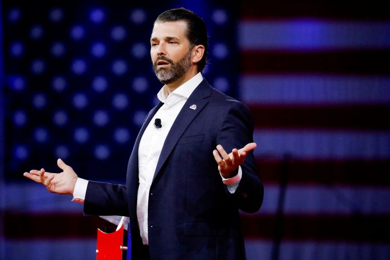 &copy; Reuters. FILE PHOTO: Donald Trump Jr. gestures as he speaks at the Conservative Political Action Conference (CPAC) in Orlando, Florida, U.S., February 27, 2022. REUTERS/Marco Bello/File Photo