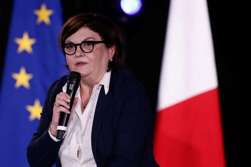 &copy; Reuters. FILE PHOTO: Adina-Ioana Valean, European Commissioner for Transport, speaks at the European Railway Summit in Saint-Denis, near Paris, France, February 21, 2022. REUTERS/Benoit Tessier