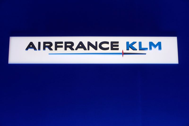 &copy; Reuters. FILE PHOTO: The Air France-KLM company logo is seen during the company's half-year results in Paris, France, August 1, 2018.  REUTERS/Benoit Tessier