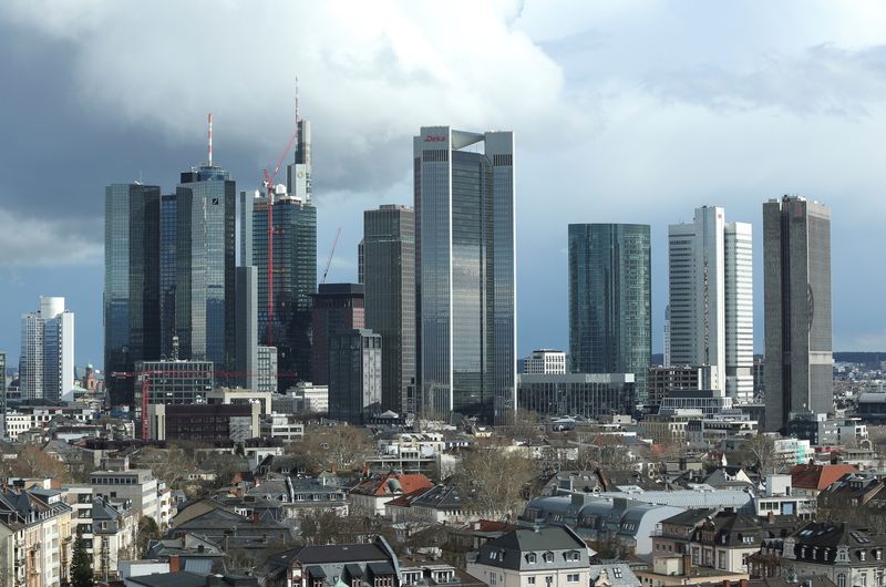 &copy; Reuters. FILE PHOTO: The financial district with Germany's Deutsche Bank and Commerzbank is pictured in Frankfurt, Germany, March 18, 2019. REUTERS/Ralph Orlowski/File Photo
