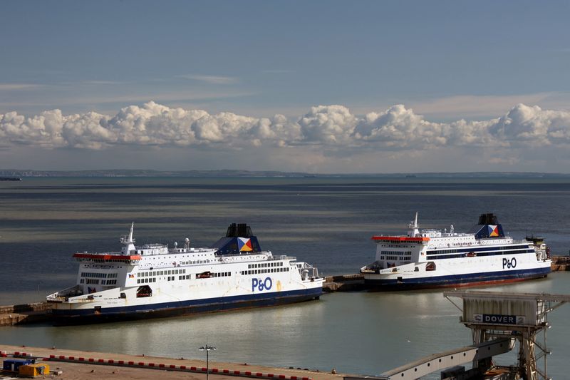 &copy; Reuters. FILE PHOTO: Two P&O ferries are seen at the port of Dover, Britain, April 3, 2022.  REUTERS/Yann Tessier