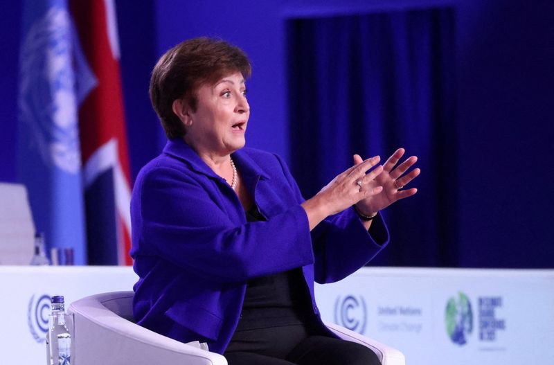 &copy; Reuters. FILE PHOTO: International Monetary Fund (IMF) Managing Director Kristalina Georgieva attends the UN Climate Change Conference (COP26) in Glasgow, Scotland, Britain, November 3, 2021. REUTERS/Yves Herman