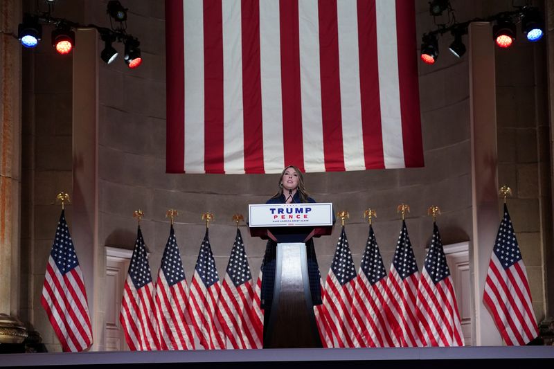 &copy; Reuters. Republican National Committee Chairman Ronna McDaniel speaks to the largely virtual 2020 Republican National Convention in a live address from the Mellon Auditorium in Washington, U.S., August 24, 2020.  REUTERS/Kevin Lamarque/File Photo