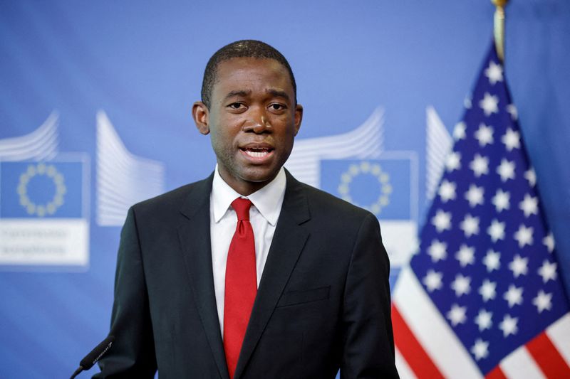 &copy; Reuters. FILE PHOTO: U.S. Deputy Treasury Secretary Wally Adeyemo speaks during a joint news conference with EU Commissioner McGuinness (not pictured) in Brussels, Belgium March 29, 2022. REUTERS/Johanna Geron/Pool