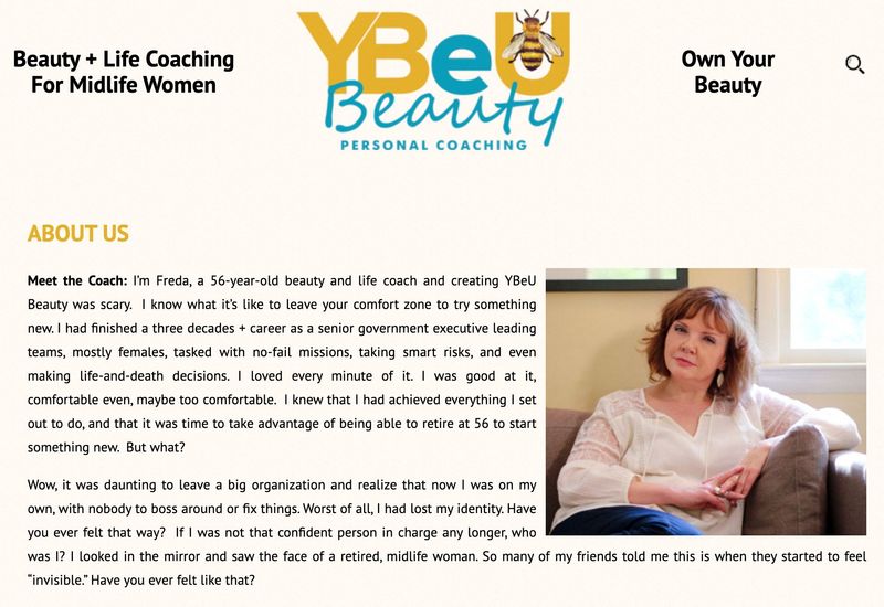 © Reuters. Ex-CIA analyst Alfreda Scheuer is shown in a screenshot of her beauty and life coaching website YBeU Beauty Personal Coaching. YBeU Beauty via REUTERS