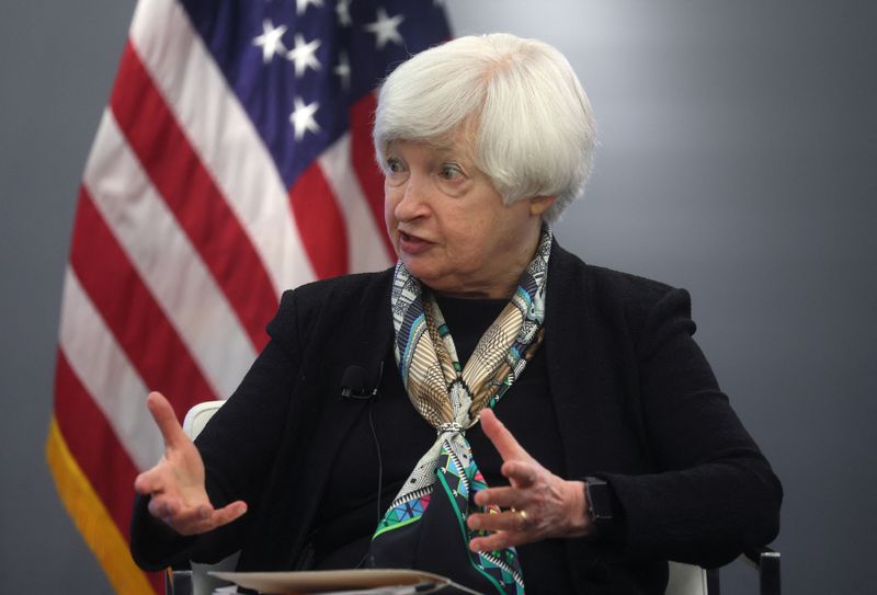 &copy; Reuters. FILE PHOTO: U.S. Treasury Secretary Janet Yellen answers questions about the current and future state of the U.S. and global economy at the Atlantic Council in Washington, U.S., April 13, 2022. REUTERS/Leah Millis/File Photo