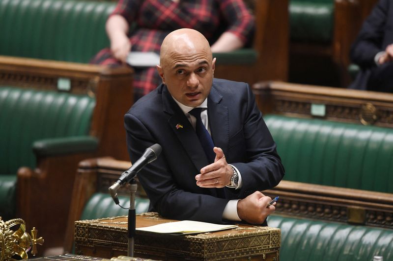 &copy; Reuters. FILE PHOTO: British Secretary of State for Health and Social Care Sajid Javid gives a statement on the Ockenden Report, at the House of Commons, in London, Britain, March 30, 2022. UK Parliament/Jessica Taylor/Handout via REUTERS