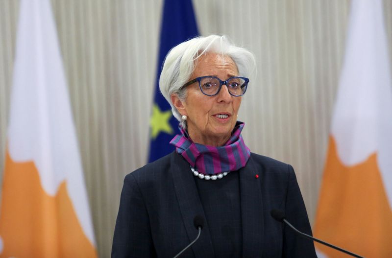&copy; Reuters. FILE PHOTO: President of European Central Bank Christine Lagarde speaks during a joint news conference with Cypriot President Nicos Anastasiades at the Presidential Palace in Nicosia, Cyprus March 30, 2022. REUTERS/Yiannis Kourtoglou  REFILE - QUALITY REP