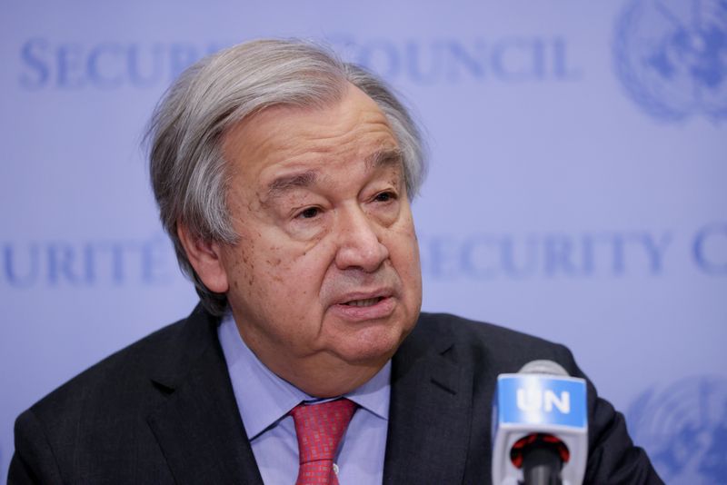 &copy; Reuters. Foto de archivo del secretario general de la ONU, Antonio Guterres en una rueda de prensa en Nueva York 
Mar 14, 2022. REUTERS/Andrew Kelly