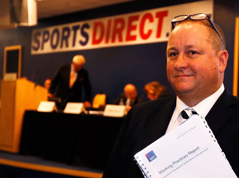 &copy; Reuters. FILE PHOTO: Mike Ashley, founder and majority shareholder of sportwear retailer Sports Direct, arrives at the company's AGM, at the company's headquarters in Shirebrook, Britain, September 7, 2016. REUTERS/Darren Staples/File Photo