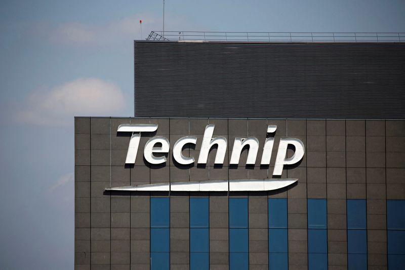 &copy; Reuters. FILE PHOTO: The logo of French oil engineering group Technip is seen on top of the company's headquarters June 1, 2017 in the financial and business district in La Defense at Courbevoie near Paris, France. REUTERS/Charles Platiau/File Photo