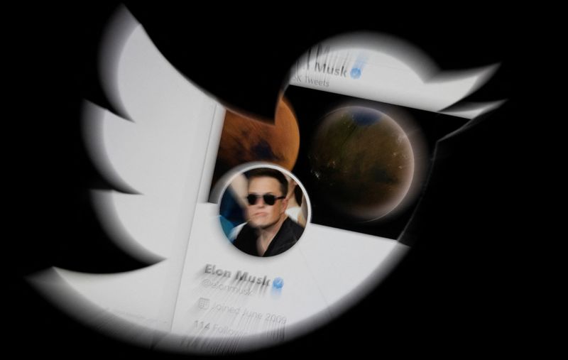 © Reuters. Elon Musk's twitter account is seen through the Twitter logo in this illustration taken, April 25, 2022. REUTERS/Dado Ruvic/Illustration  