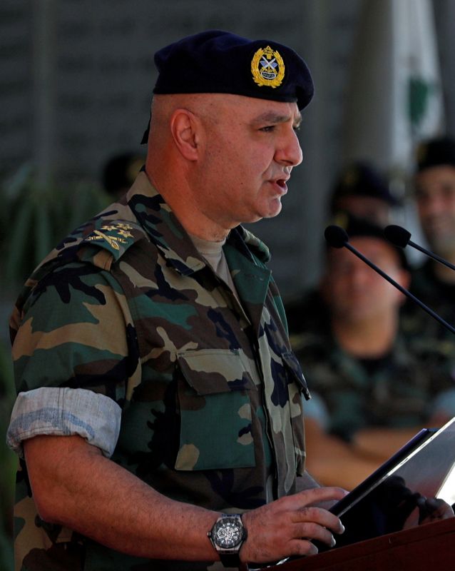 &copy; Reuters. قائد الجيش اللبناني جوزيف عون يتحدث في مراسم في بيروت. صورة من أرشيف رويترز.