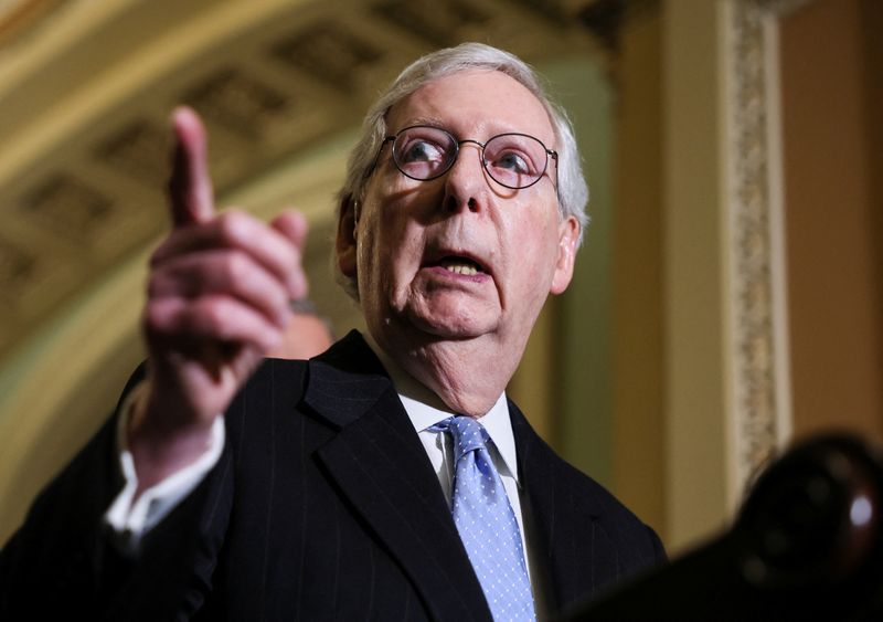 &copy; Reuters. FILE PHOTO: U.S. Senate Minority Leader Mitch McConnell (R-KY) speaks with the media following the weekly Senate Republican policy lunch on Capitol Hill in Washington, U.S., March 29, 2022. REUTERS/Evelyn Hockstein/File Photo