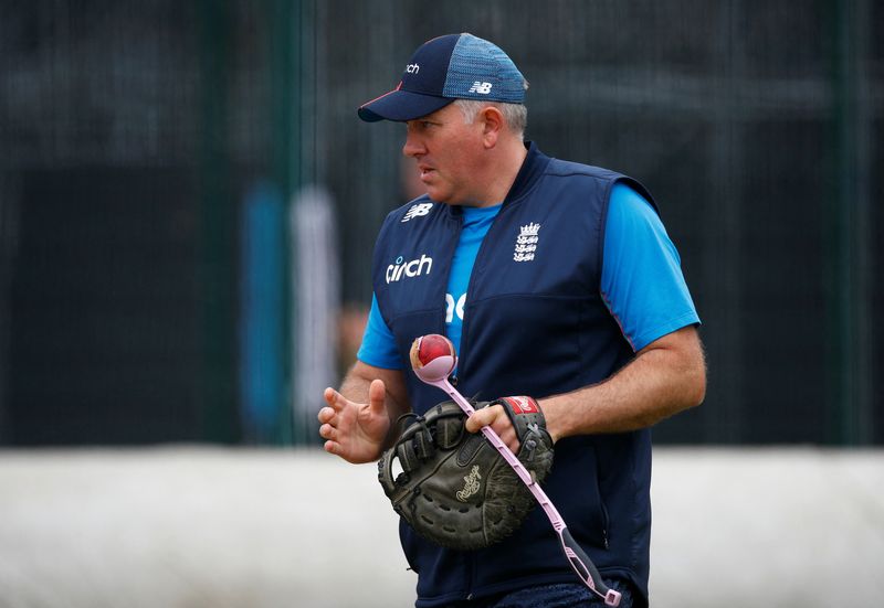 &copy; Reuters. FILE PHOTO: Cricket - England Nets - Emirates Old Trafford, Manchester, Britain- September 9, 2021 England head coach Chris Silverwood during nets Action Images via Reuters/Jason Cairnduff/File Photo