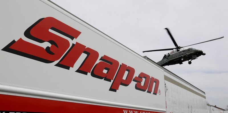 &copy; Reuters. FILE PHOTO: Logo of Snap-on Inc, a tool manufacturer, is seen in Kenosha, Wisconsin, U.S., April 18, 2017. REUTERS/Kevin Lamarque/File Photo