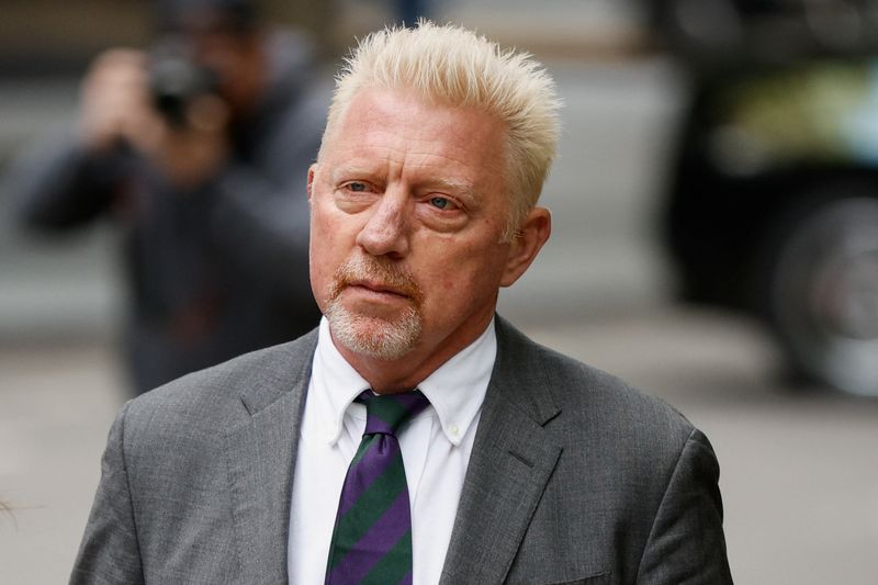 &copy; Reuters. Former tennis player Boris Becker arrives with his partner Lilian de Carvalho Monteiro (not pictured) at Southwark Crown Court to face sentencing after being found guilty of four charges earlier this month, in London, Britain, April 29, 2022. REUTERS/John