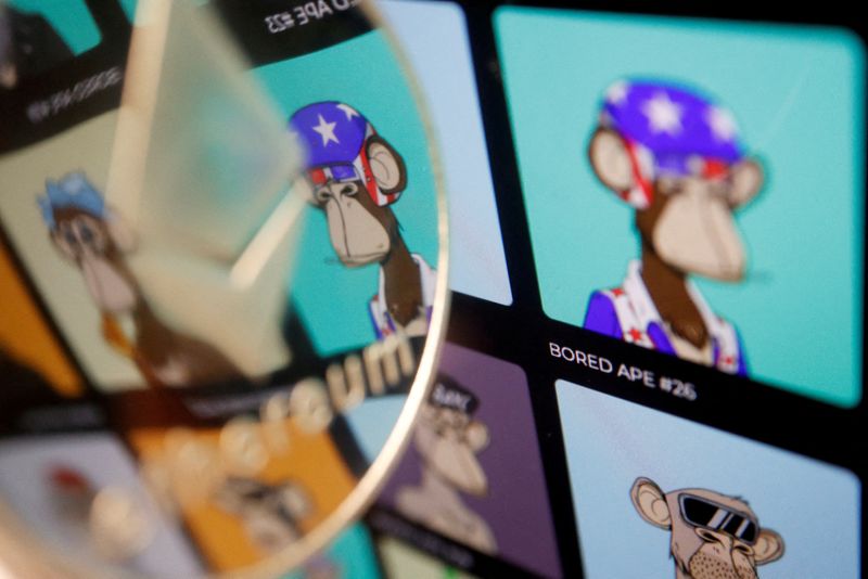 &copy; Reuters. FILE PHOTO: A representation of cryptocurrency Ethereum is seen next to non-fungible tokens (NFTs) of Yuga Labs "Bored Ape Yacht Club" collection displayed on its website, in this illustration picture taken March 24, 2022. REUTERS/Florence Lo/Illustration