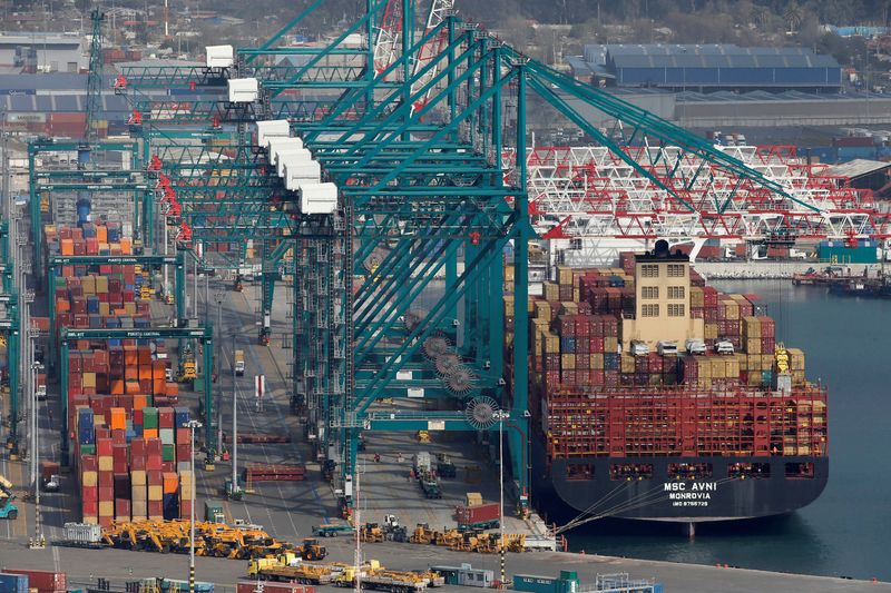 &copy; Reuters. A container ship of the Mediterranean Shipping Company S.A. (MSC) is seen next to cranes at the San Antonio port in Chile August 6, 2019. REUTERS/Rodrigo Garrido