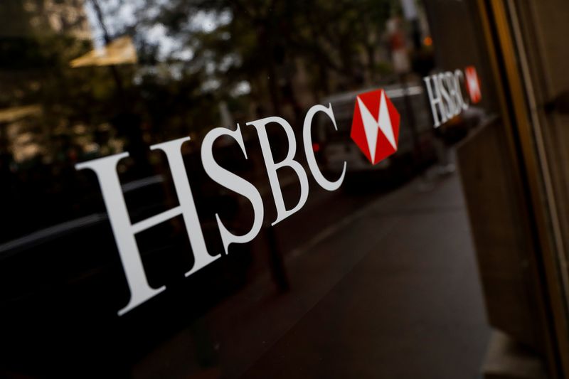 &copy; Reuters. FILE PHOTO: HSBC logos are seen on a branch bank in the financial district in New York, U.S., August 7, 2019. REUTERS/Brendan McDermid