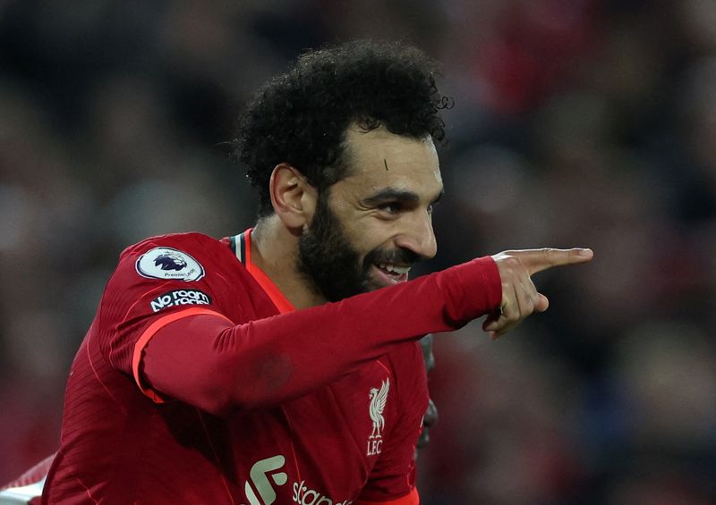 &copy; Reuters. Mohamed Salah durante partida do Liverpool contra o Manchester United pelo Campeonato Inglês
19/04/2022 REUTERS/Phil Noble