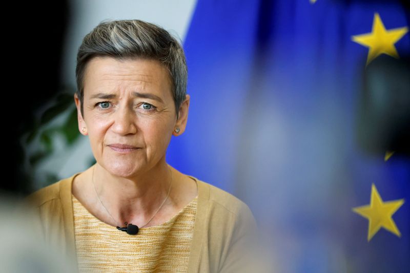 &copy; Reuters. FILE PHOTO: European Commission Vice President Margrethe Vestager looks on during an interview with Reuters in Brussels, Belgium, March 28, 2022. REUTERS/Johanna Geron