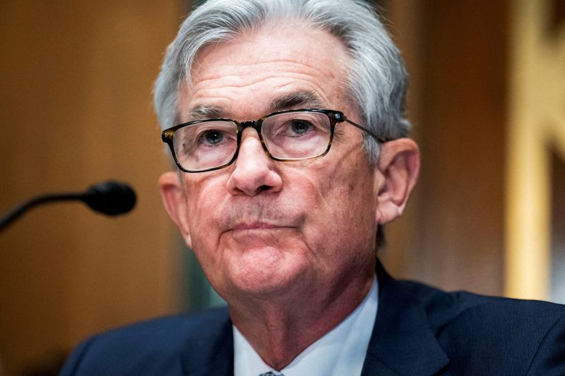 &copy; Reuters. FILE PHOTO: Federal Reserve Chair Jerome Powell testifies before the Senate Banking Committee in Washington, U.S., March 3, 2022. Tom Williams/Pool via REUTERS
