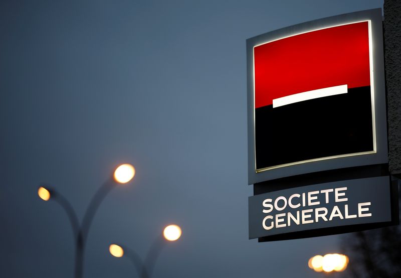 &copy; Reuters. The logo of French bank Societe Generale is seen outside a bank office in Nantes, France, February 4, 2022. REUTERS/Stephane Mahe/Files
