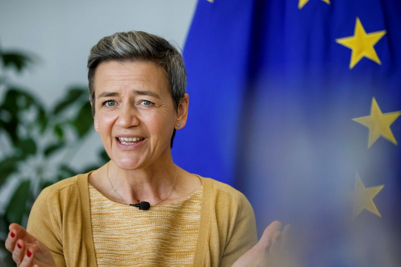 &copy; Reuters. Chefe antitruste da UE, Margrethe Vestager
28/03/2022
REUTERS/Johanna Geron