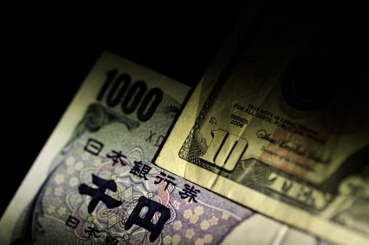 &copy; Reuters. 足元で進む円安と日本株の相関性は、今のところはっきりしない。写真は、１０００円紙幣と１０ドル紙幣。２０１７年６月２２日に撮影。（２０２２年　ロイター／Thomas White）