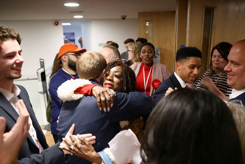 &copy; Reuters. British Labour Party supporters celebrate a win announcement amidst the counting process at the Westminster City Council local elections, at Lindley Hall in Westminster, London, Britain May 6, 2022. REUTERS/Henry Nicholls