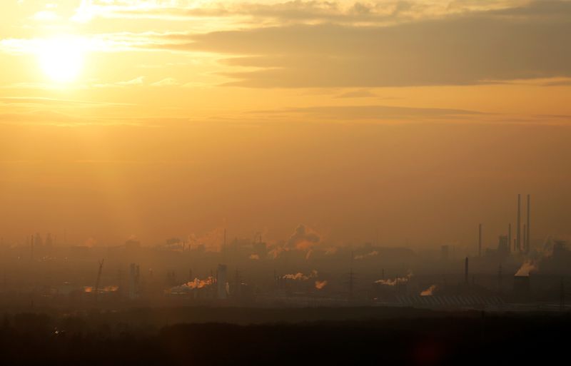 &copy; Reuters. FILE PHOTO: General view of the ThyssenKrupp Steel Europe plant in Duisburg and other industrial facilities located in the Rhine-Ruhr area, seen from the Halde Haniel located in Bottrop, Germany, January 26, 2020. REUTERS/Leon Kuegeler