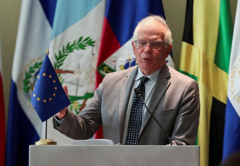 &copy; Reuters. FILE PHOTO - High Representative of the European Union for Foreign Affairs and Security Policy Josep Borrell speaks during a news conference after attending a meeting with foreign ministers from Central America and the Caribbean, amid Russian invasion in 