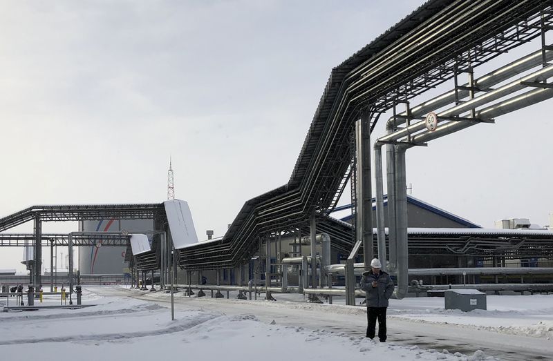 © Reuters. FILE PHOTO: An oil storage tank of Russian oil pipeline monopoly Transneft is pictured at the Baltic Sea port of Ust-Luga, Russia February 26, 2018. REUTERS/Vladimir Soldatkin/File Photo